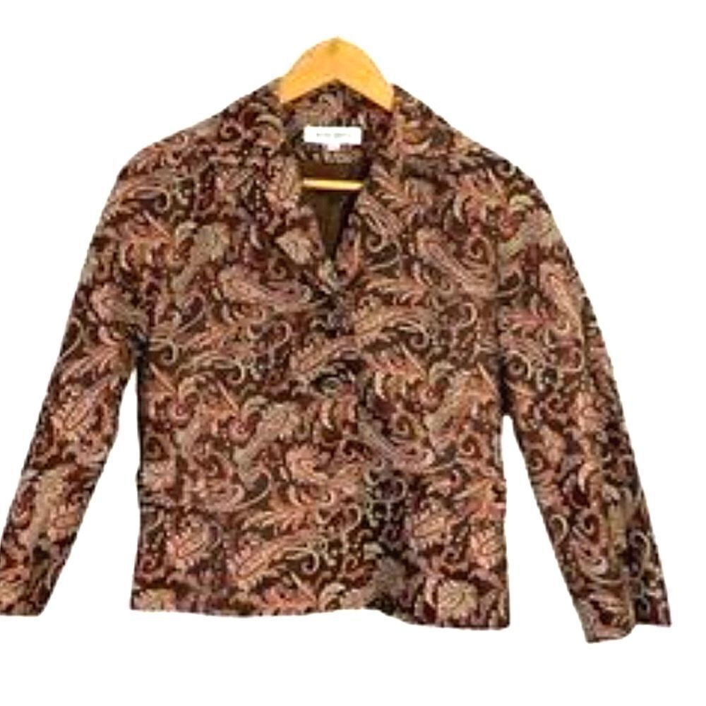 Nine West Paisley Cropped Jacket Blazer Brown